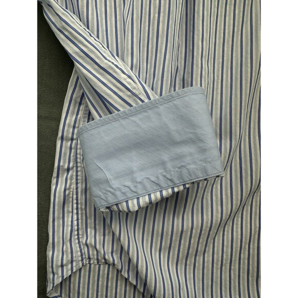 Thomas Dean Button Long Sleeve Striped Dress Shirt Mens XXL Flip Cuff Blue White - Picture 6 of 9